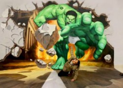 3D绿巨人手绘–壁画手绘–3D立体画