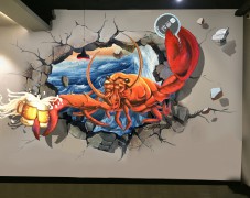 鱼忆餐厅3D龙虾壁画手绘