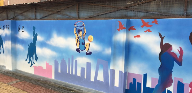 深圳观澜环观中路街道文化墙–纯手绘文化墙–外墙涂鸦壁画